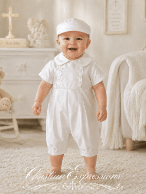 Boys Dupioni Silk Christening Romper