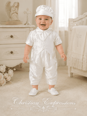 Boys Dupioni Silk Christening Suit with Vest