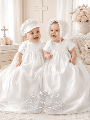 Unisex Dupioni Silk Christening Gown for Baby Boy or Girl