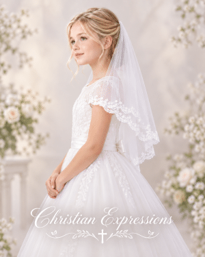 First Communion Double Layer White Veil with Scalloped Lace Trim