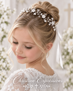 First Communion Pearl Crystal Floral Hair Vine Wreath