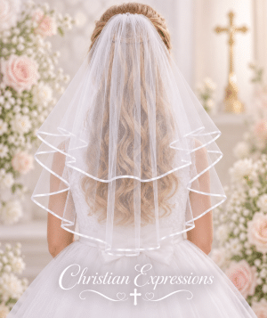Girls First Communion Veil with Ribbon Edge
