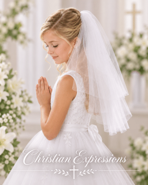First Communion Two Tier White Veil with Blunt Edge