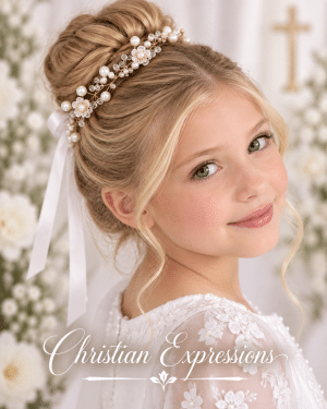 First Communion Pearl Crystal Floral Hair Vine Gold Wreath