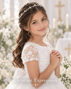 Delicate Silver First Communion Headband with Vine Motif