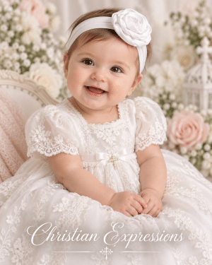 Girls Christening Headband with Soft Ribbon Rose