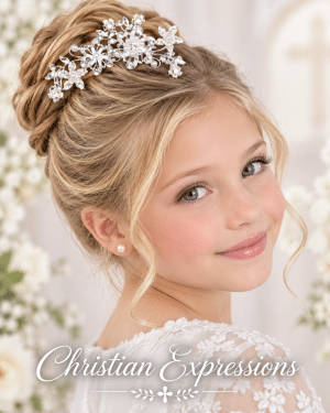 First Communion Flowers & Stars Rhinestone Crystal and Pearl Tiara