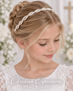 First Communion Twisted Pearl & Gold Headband 