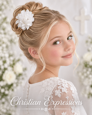 First Communion Double Rose White Flower Hair Clip