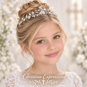 First Communion Rhinestone Pearl Crown Tiara – Floral Vine Design