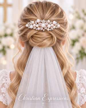 First Communion Hair Clip with Single Flower and Rhinestones