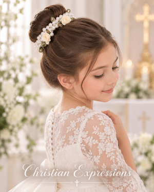 First Communion Hair Scrunchie with Pearls and Roses