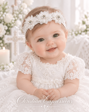 Girls Christening Headband Lace Chiffon with Crystals