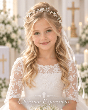 First Communion Silver Hair Wreath with Rhinestones and Flowers