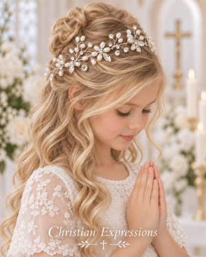 First Communion Hair Wreath with Rhinestones and Pearl Flowers