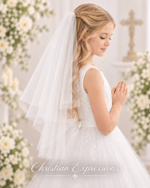 Girls First Communion Two Tier Veil Blunt Edge