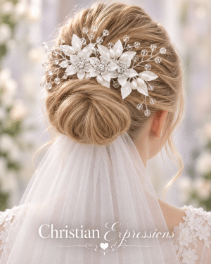 Silver Flower Leaf Handmade First Communion Hair Clip