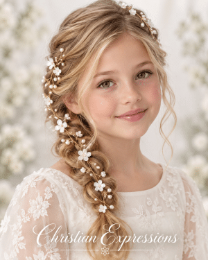First Communion Hair Wrap with Delicate Flowers and Pearls