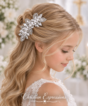 First Communion Hair Comb with Teardrop Crystals