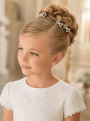 First Communion Rhinestone Bow Hairpins Set of 4