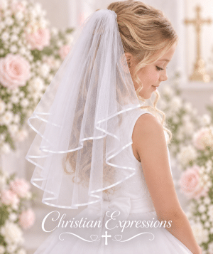 First Communion Two Tier White Veil with Satin Trim