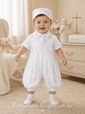Boys Gabardine Knicker Christening Romper