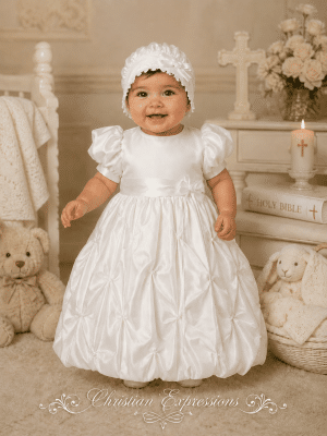 Girls Taffeta Christening Dress with Pinched Bubble Hem