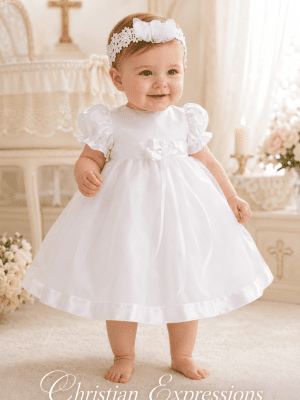 Girls Christening Gown with Puffed Sleeves