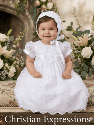 Girls Christening Dress with Glittery Floral Organza