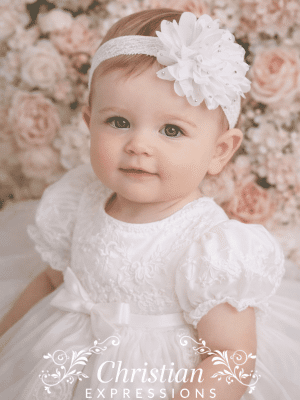 Baby Girls Large Chiffon Flower Christening Headband with Rhinestones
