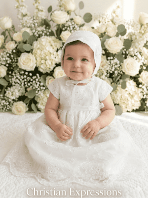 Baby Girls Embroidered Christening Gown with Embroidered Tulle & Sequins