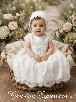 Girls Christening Dress – Corded and Embroidered Tulle Dress