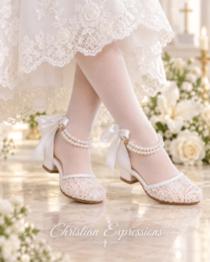 Girls First Communion Lace Mesh Shoes