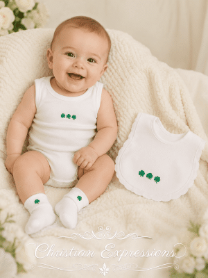Baby Onesie Set with Embroidered Green Shamrocks