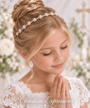 First Communion Headband with Pearl Flowers