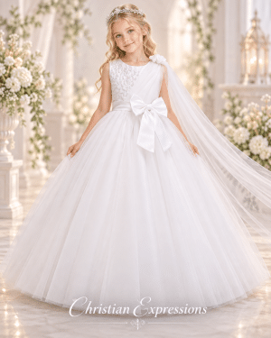 First Communion Dress with Beaded Bodice and Organza Sash