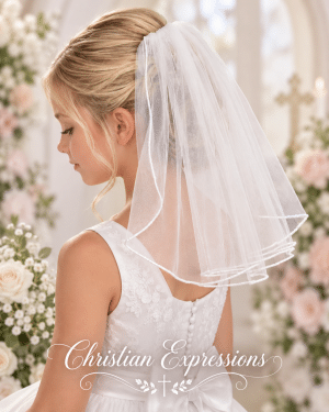 Short First Communion Single Tier White Veil