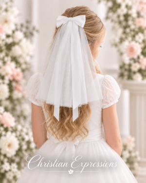 Short First Communion Veil with Satin Bow