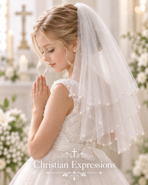 First Communion Veil with Pearl Embellishments on Edge