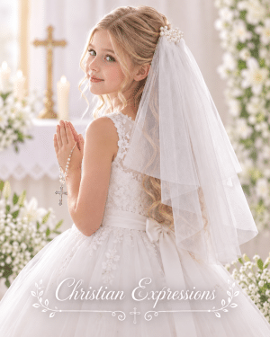 First Communion Two Tier Veil with Pearl Embellishments 