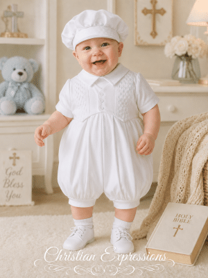 Short White Boys Celebration Set with Hat
