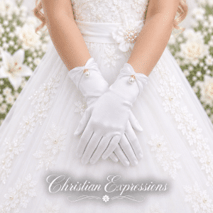 Girls Satin First Communion Gloves with Dangle Pearl