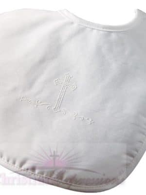 Boys Polycotton Christening Bib with Cross
