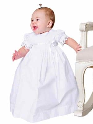 Girls Cotton Christening Dress with Venise Trim