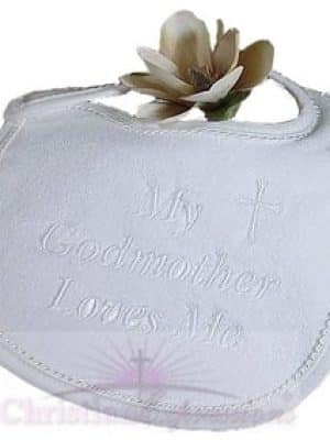 Terry Velour “My Godmother Loves Me” Christening Bib