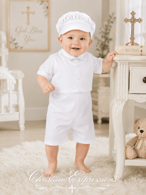 Boys Textured Cotton Christening Baptism Outfit