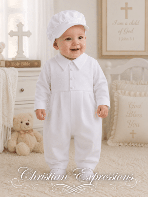 Boys Combed Cotton 4 Pc Christening Coverall Set