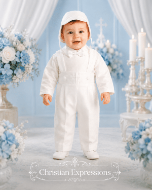 Boys Suspendered Shantung Baptism Pant Set