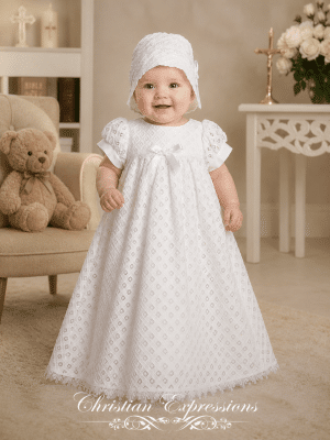 Girls Embroidered Cotton Eyelet Christening Gown