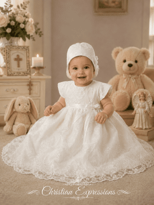 Girls Christening Gown with Sequins and Tulle